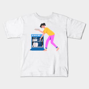 Hand Drawn "Woman On Dishwashing" Kids T-Shirt